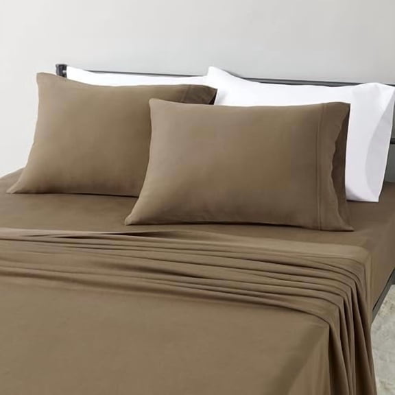 Basics 100% Cotton Jersey Bed Sheet Set, Full, Brown, Solid