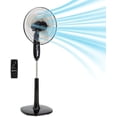 thumbnail image 1 of Basics 16" Pedestal Fan with Remote for Bedroom, Living Room, Office, Adjustable Height, Dual-Layered Blades, 3 Speeds, 3 Modes, Timer, Tilt Head, 60W, Black, 1 of 6
