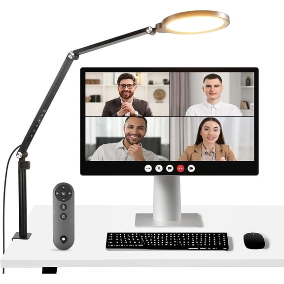 Basics 18W 7" Desktop Light with Stand for Desk, Video Conference Streaming Recording Makeup Selfie Computer Laptop Zoom Lighting, Full Screen LED Circle light with Arm & C Clamp, R18