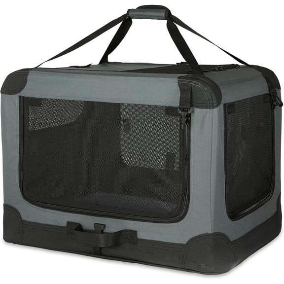 Basics 2-Door Portable Soft-Sided Folding Soft Dog Travel Crate Kennel, Medium (M 30" x 21" x 21"), Tan