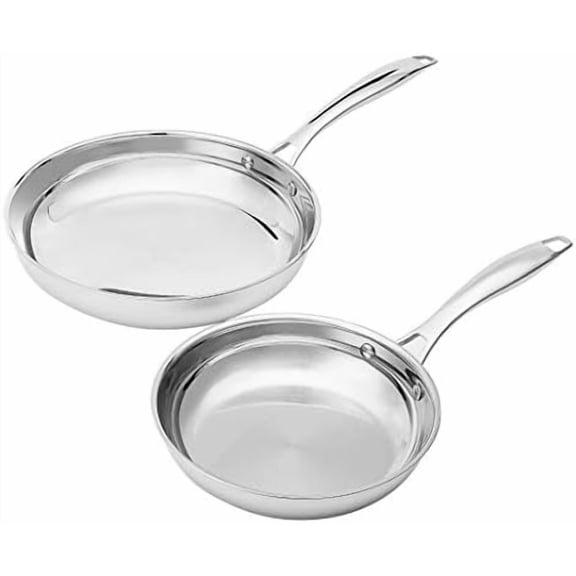 Basics 2-Piece Oven Safe, Riveted Handle Stainless Steel Induction Frying Pan Set - Silver, 8-inch & 10-inch