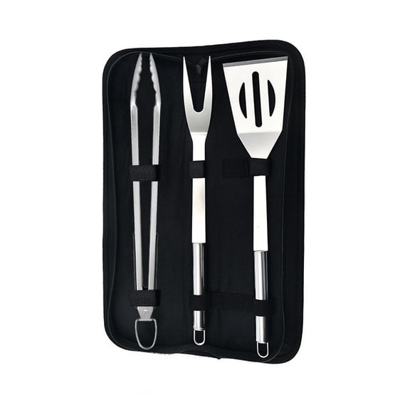 Basics 3-Piece Stainless Steel BBQ Grilling Tool Set with Carry Bag, Rust-Resistant, Dishwasher Safe