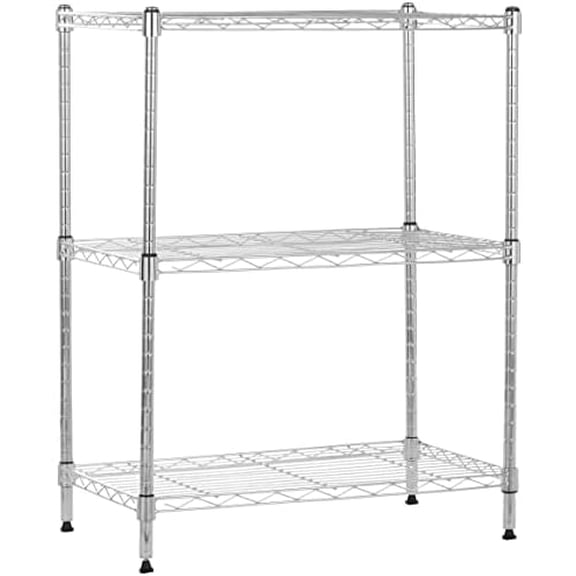 Basics 3-Shelf Adjustable Heavy Duty Steel Wire Shelving Rack with Chrome Finish, No-Tool Assembly, 250 lbs per Shelf, 23.2" L x 13.4" W x 30" H
