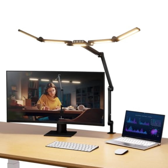Basics 32.5 Clip On Desktop LED Light for Home Office 23W LED Dimmable Architect Lamp with Table Desk Clamp 5 Light Bars Computer Drafting Video Conference Atmosphere Lighting DL01