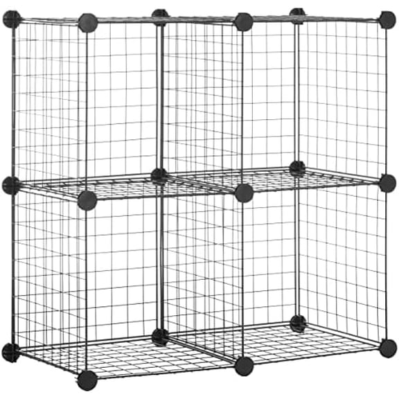 Basics 4 Cube Wire Grid Storage Organizer, Closet Organizer and Shelves, Stackable, Space-Saving, Easy to Assemble, 14"x14"x14", Black