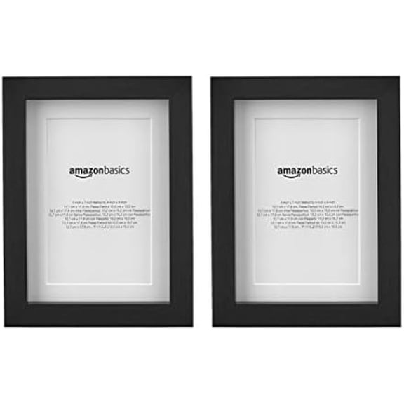 Basics 5" x 7" Rectangular Photo Picture Frame or 4" x 6" with Mat, 2-Pack, Black