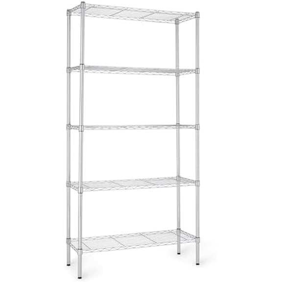 Basics 5-Shelf Adjustable Heavy Duty Steel Wire Rack, Space Saving Storage Shelving Organizer for Kitchen, Garage, No-Tool Assembly, 350 lbs Weight Capacity, 36" x 14" x 72", Chrome