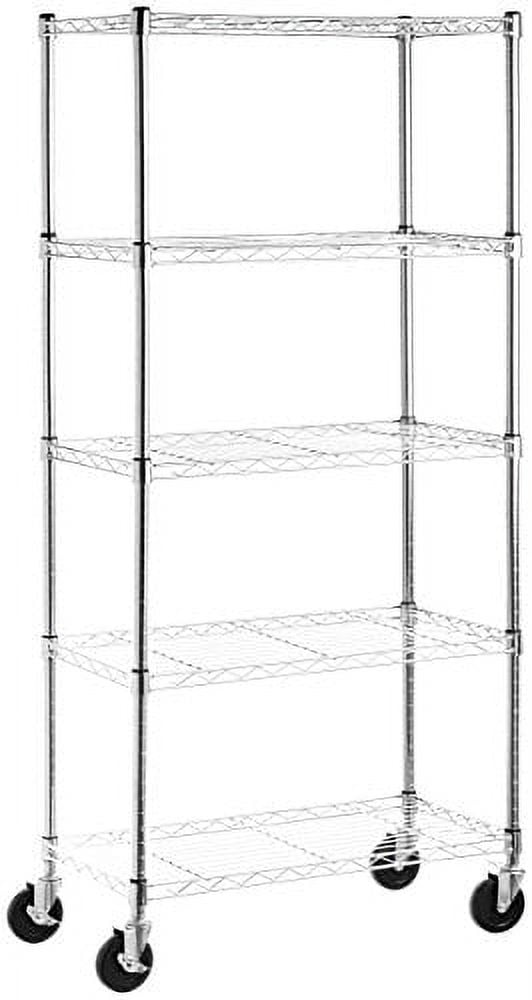 Basics 3-Shelf Shelving Storage Unit on 3 Wheel Casters, Metal