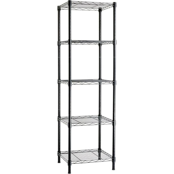 Basics 5-Shelf Tower Adjustable Storage Shelving Unit, Black, 16 D x 16 W x 54 H in