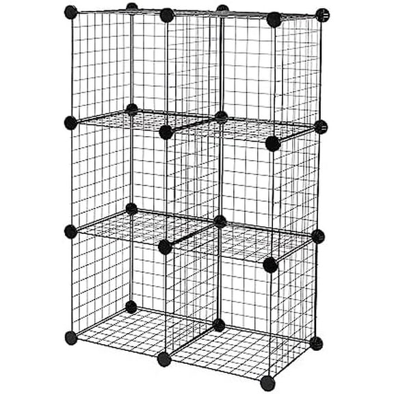 Basics 6-Cube Wire Grid Stackable Storage Organizer, Metal Shelving Unit, No-Tool Assembly, 26"W x 38"H x 12.6"D, Black