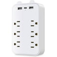 thumbnail image 1 of Basics 6 Outlet Extender Splitter with 3 USB Wall Charger(2 USB-C Ports), Multi Plug Outlet Power Strip for Home Ports 2.4A, Dorm Room Essentials, 1 of 8