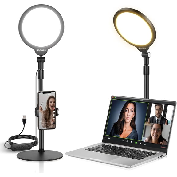 Basics 7" Desk Ring Light for Video Recording, 10W Dimmable Full Screen Key Lighting with Stand&Phone Holder for iPhone Computer Laptop Vlog Live Streaming Video Conference, R06