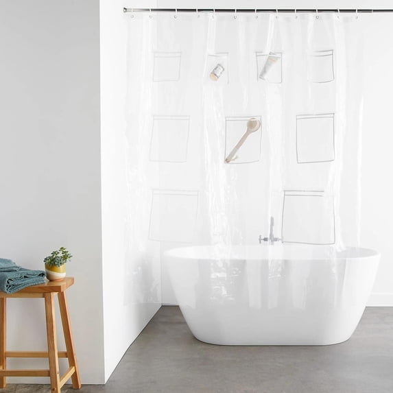 Basics 8-Gauge PEVA Shower Curtain or Liner with Mesh Storage Pockets - 7