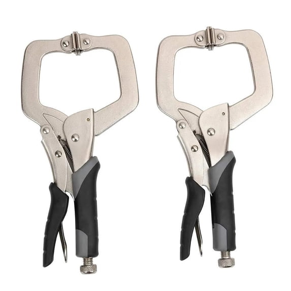 Basics Adjustable Metal Face Clamps for Woodworking, Welding, or Repairs, 3-inch Jaw Reach, 2-Pack, Black/Silver