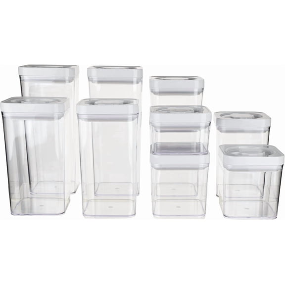 Basics Airtight Food Storage Containers, BPA Free, Dishwasher Safe, with Twist/Turn Lids, for Kitchen Pantry Organization, 10-Piece Square Set, Clear Plastic