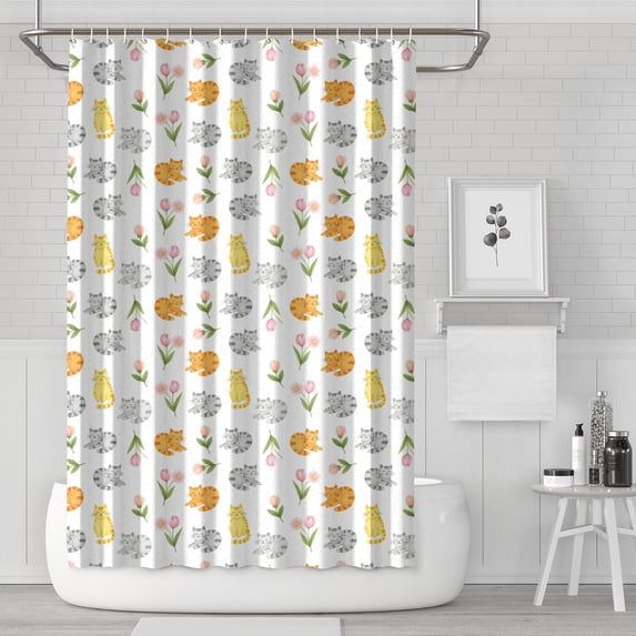 Basics Bathroom Shower Curtain, Water Resistant Fabric with Grommets ...