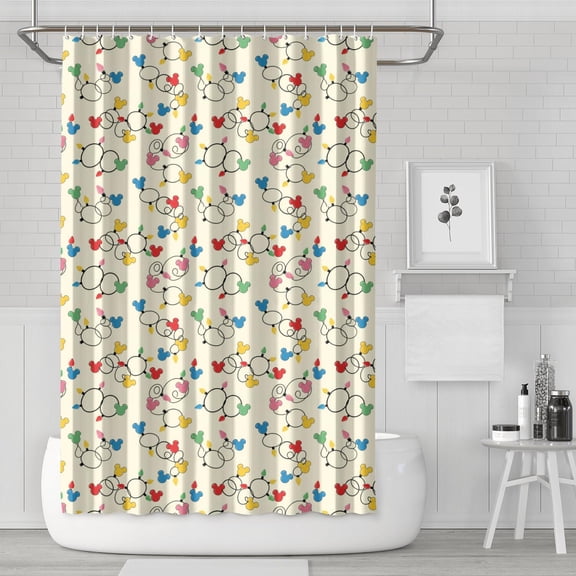 Basics Bathroom Shower Curtain, Water Resistant Fabric with Grommets & Hooks, Machine Washable, 36"x72",Christmas Light Cartoon Icon Beige Pattern