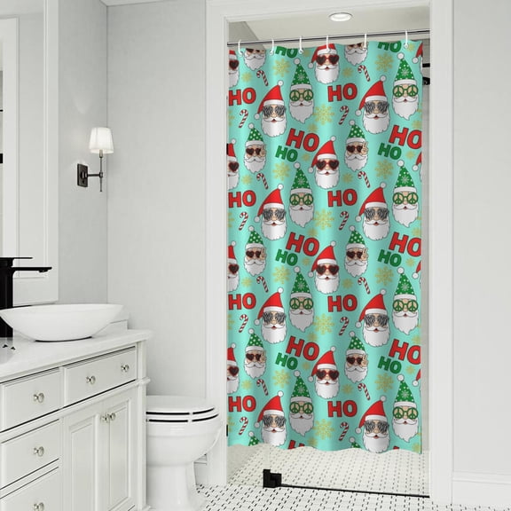 Basics Bathroom Shower Curtain, Water Resistant Fabric with Grommets & Hooks, Machine Washable, 36"x72",Christmas Santa Elf HO Light Blue Pattern