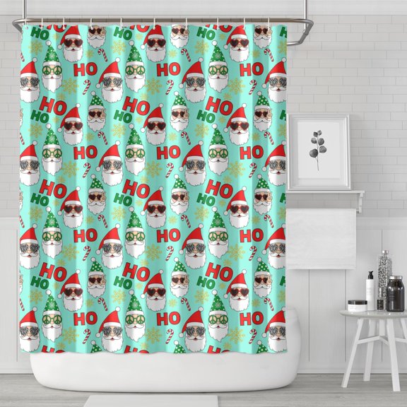 Basics Bathroom Shower Curtain, Water Resistant Fabric with Grommets & Hooks, Machine Washable, 36"x72",Christmas Santa Elf HO Light Blue Pattern