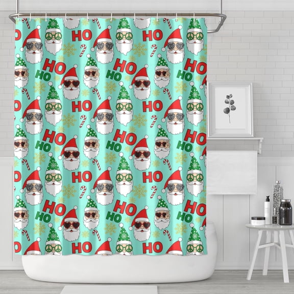 Basics Bathroom Shower Curtain, Water Resistant Fabric with Grommets & Hooks, Machine Washable, 36"x72",Christmas Santa Elf HO Light Blue Pattern