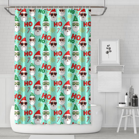 Basics Bathroom Shower Curtain, Water Resistant Fabric with Grommets & Hooks, Machine Washable, 36"x72",Christmas Santa Elf HO Light Blue Pattern