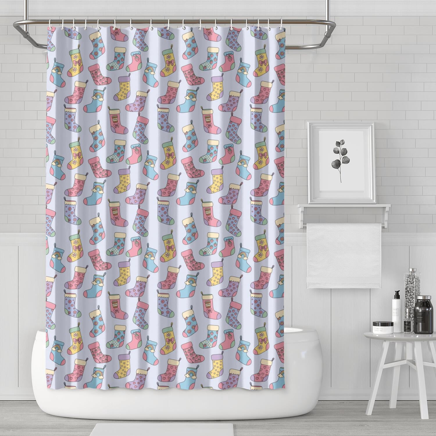 Basics Bathroom Shower Curtain, Water Resistant Fabric with Grommets ...