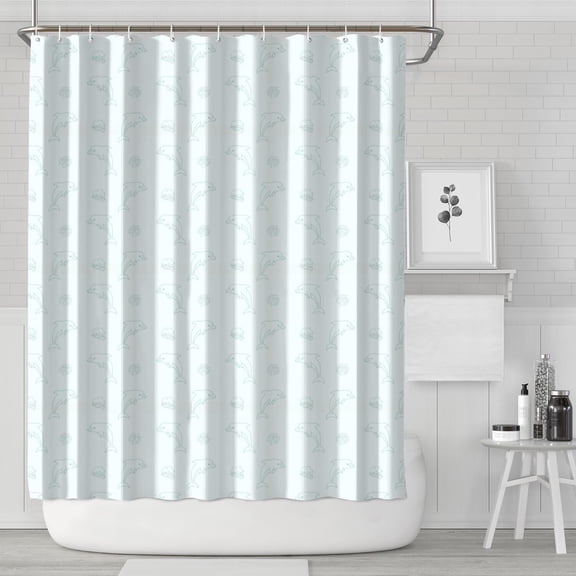 Basics Bathroom Shower Curtain, Water Resistant Fabric with Grommets & Hooks, Machine Washable, 36"x72",Dolphin Line Art Light Blue Pattern