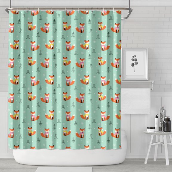 Basics Bathroom Shower Curtain, Water Resistant Fabric with Grommets & Hooks, Machine Washable, 36"x72",Fox Dot Face Beige Pattern