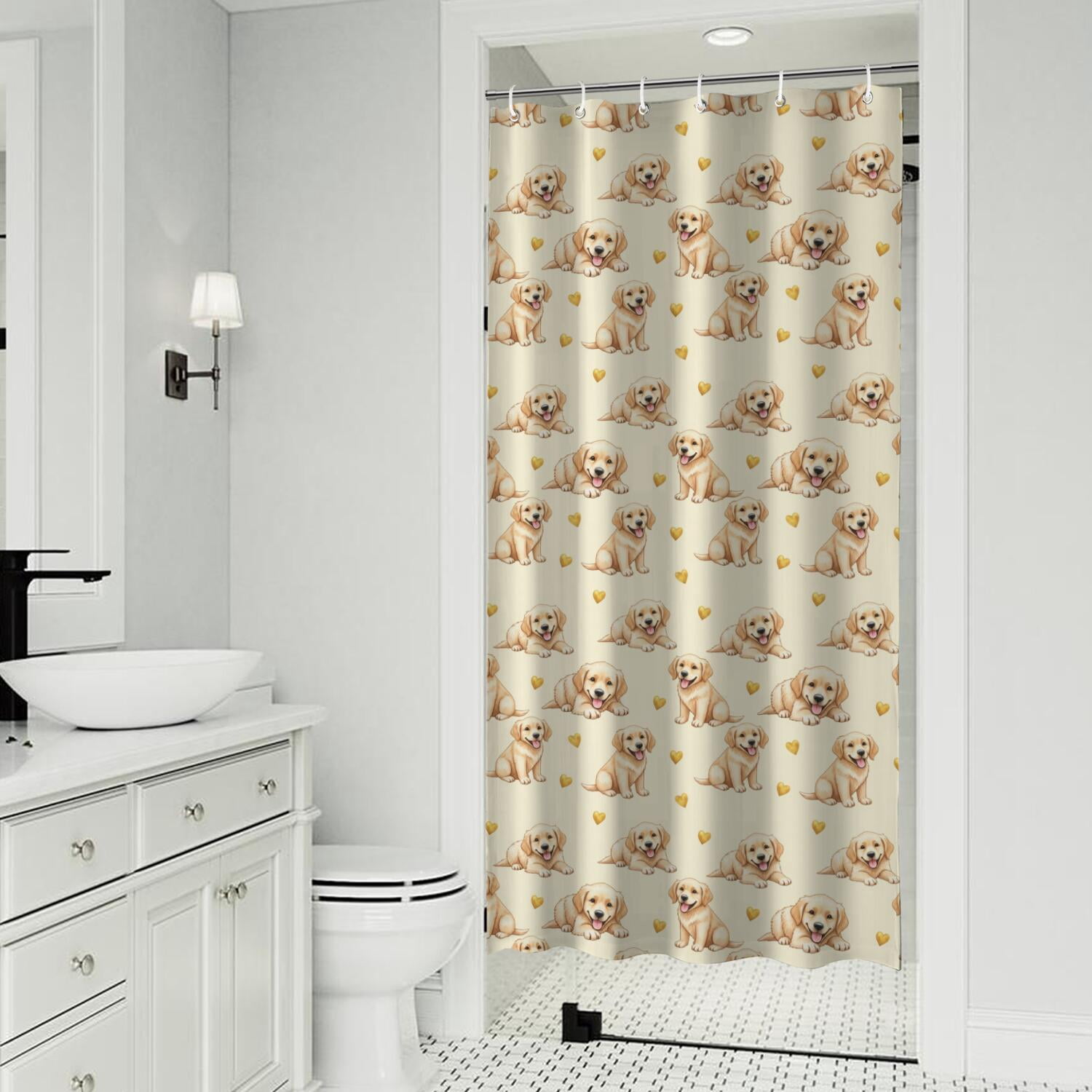 Basics Bathroom Shower Curtain, Water Resistant Fabric with Grommets