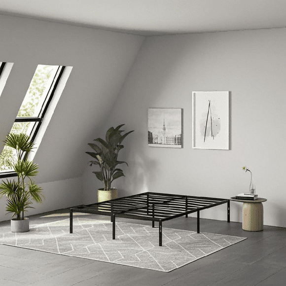 Basics Bed Frame with Storage, Foldable Metal Platform, Sturdy Steel Easy,Easy Assembly,No Box Spring Needed, Black