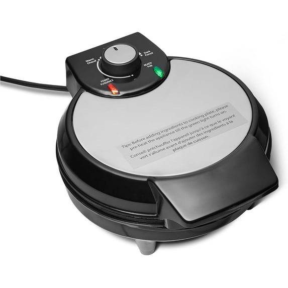 Basics Belgian Waffle Maker with 8-inch Round Ceramic Non-Stick Plate, Browning Control, Black