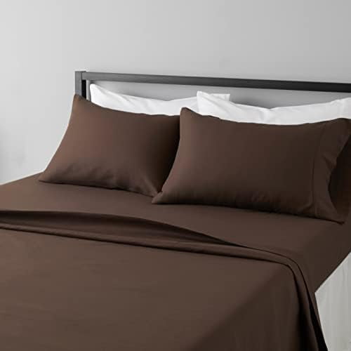 Basics Breathable Ultra-Soft Microfiber 4 Piece Bed Sheet Set with 14-Inch Deep Pockets, Machine Washable, Wrinkle Resistant, King, Chocolate, Solid