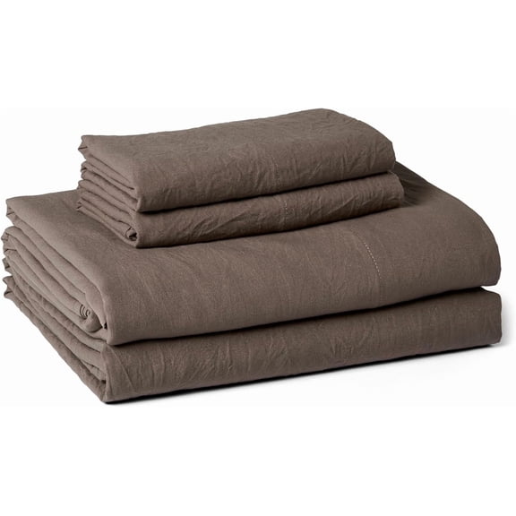 Basics Brushed Microfiber Sheet Set, Extra Soft with Natural Texture, Breathable, Elastic Band, Machine Washable, Oeko-TEX Certified, 4-Piece, Queen, Brown