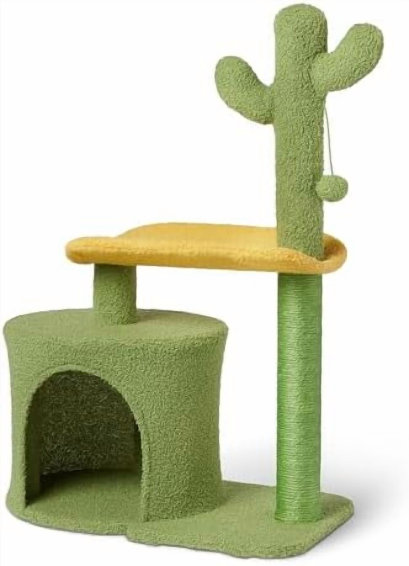 Basics Cactus Cat Tree for Indoors Cats& Kittens, Scratching Post with Curved Perch and Cozy Cat Condo, Interactive Dangling Ball,30.7” (77.9cm) H, Green