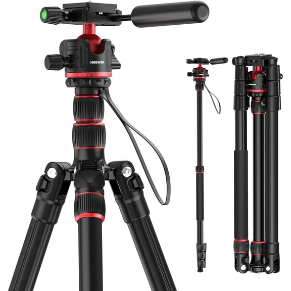 Basics Camera Tripod Monopod, 77" Compact Lightweight Travel DSLR Video Stand, 360 Ball Head, Arca Type QR Plate, Reversible Legs & Inverted Central Axis, 13lb Max Load, TP08