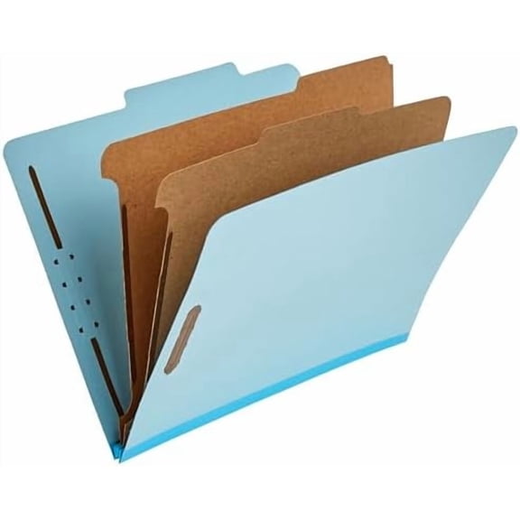 Basics Classification Folder with Prongs, 100% Recycled, 2 Dividers, 2" Embedded, Letter Size, Light Blue, 10-Pack