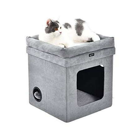 Basics Collapsible Cube Cat Bed, 15 x 15 x 17 Inches, Grey