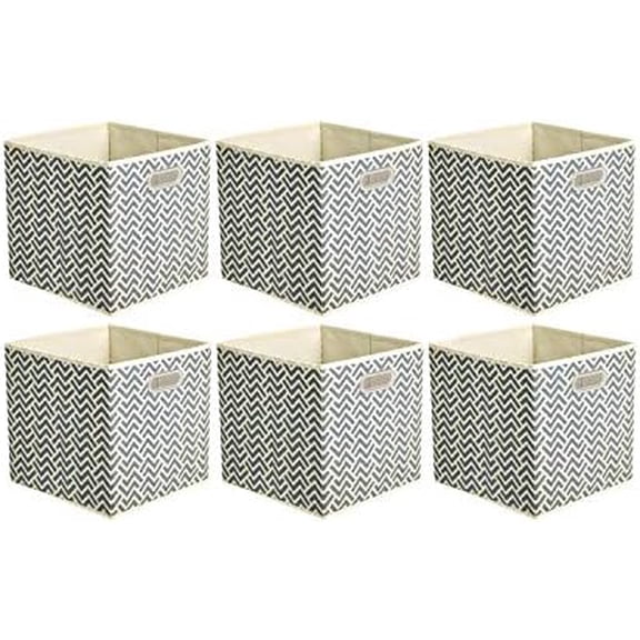 Basics Collapsible Cube Storage Organizer Bins, 6-Pack, 10.5 x 10.5 x 11 inches, Chevron Grey