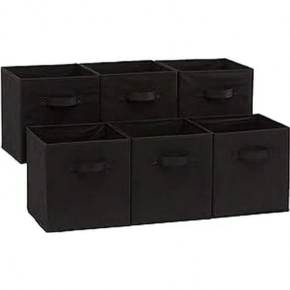 Basics Collapsible Fabric Storage Bins Organizer with Handles Sturdy Foldable 10.5" x 10.5" x 11" Black 6-Pack