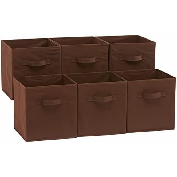 Basics Collapsible Fabric Storage Bins with Handles, Cube Organizer, Lightweight Fabric, 10.5"x10.5"x11", Brown, 6-Pack