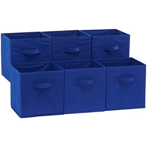 Basics Collapsible Fabric Storage Bins with Handles, Cube Organizer for Home Organization, 10.5"x10.5"x11", Navy, 6-Pack