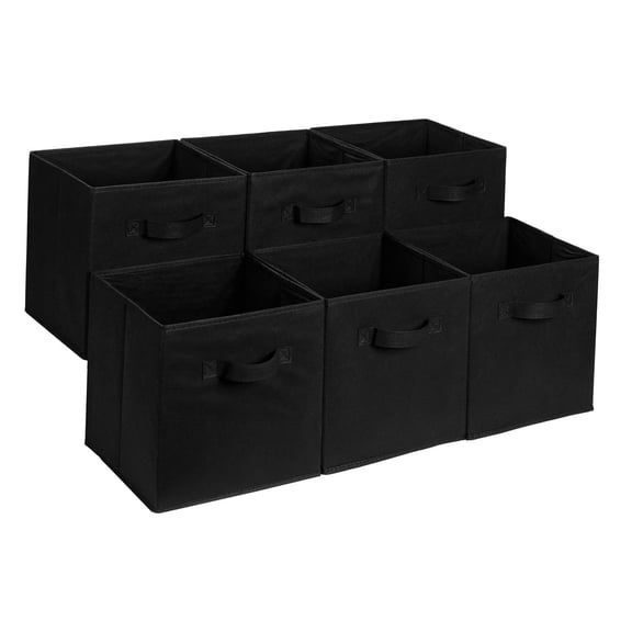Basics Collapsible Fabric Storage Cube Bins Organizer with Handles, Organization Containers, Multifunctional, 13" x 13" x 13", Black, 6-Pack