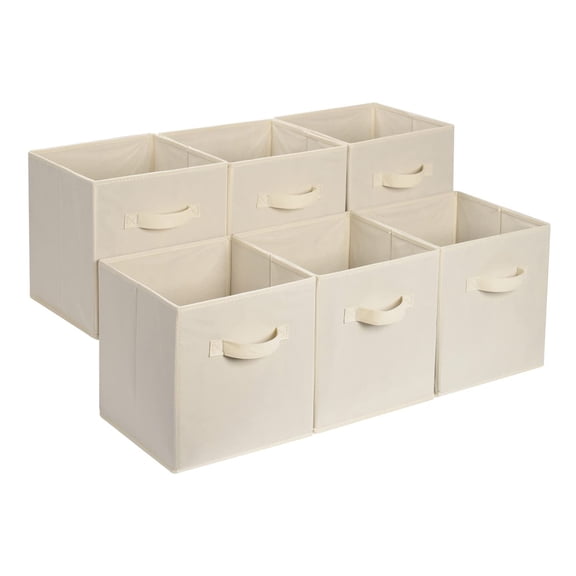Basics Collapsible Fabric Storage Cube Bins Organizer with Handles, Organization Containers, Multifunctional, 13" x 13" x 13", Black, 6-Pack