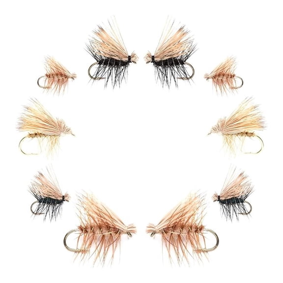 Basics Collection - Elk Hair Caddis Dry Fly Assortment - 10 Dry Fishing Flies - 5 Patterns - Hook Sizes 12, 14, 16, 18