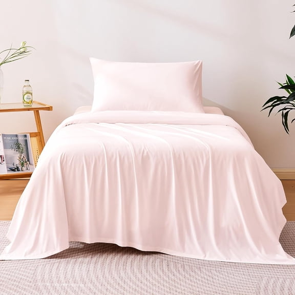 Basics Cooling Sheets, 3 Piece 100% Recycled Polyester Bed Sheet Set for Hot Sleepers, Breathable, 15-Inch Deep Pocket, Twin, Pink