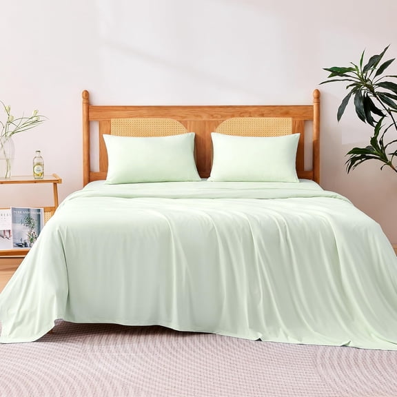 Basics Cooling Sheets, 4 Piece 100% Recycled Polyester Bed Sheet Set for Hot Sleepers, Breathable, 15-Inch Deep Pocket, Full, Aloe Green