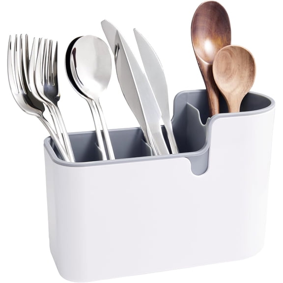 Basics Countertop & Wall Organization for Utensils, Space-Saving, Divided Compartments, White & Grey