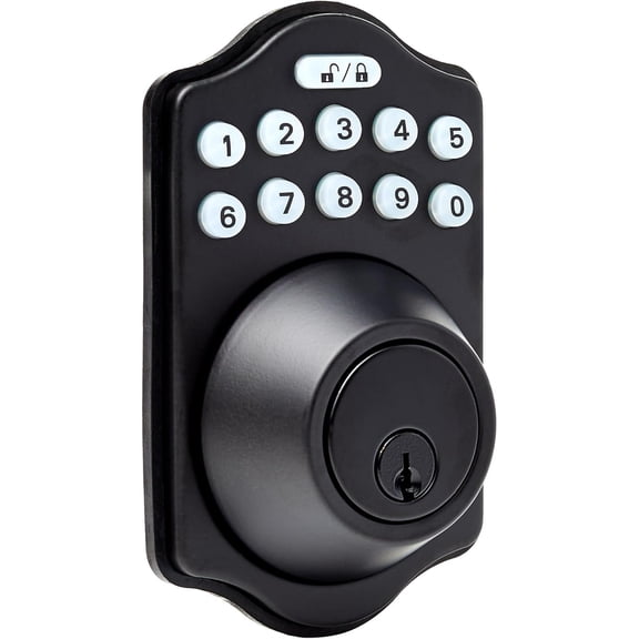Basics Electronic Keypad Deadbolt Door Lock with Touch-Control Keyless Entry, Keyed Entry Option, Traditional, Matte Black, 1-Pack