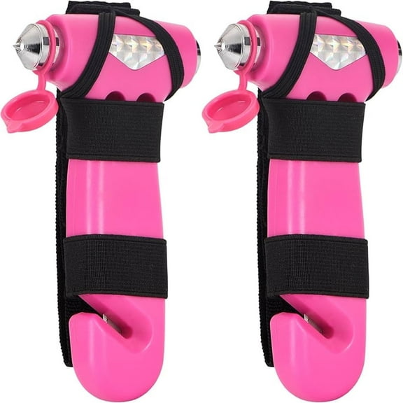 Basics Emergency Seat Belt Cutter and Window Hammer Tool,3-in-1 Emergency Escape Tool with One Second Window Breaker and Seat Belt Cutter, Car Accessories, Automotive essential,2 Pack, Pink