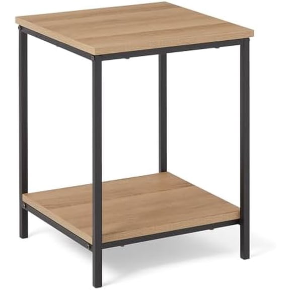 Basics - End Table with Bottom Shelf, Living Room Side Table, Steel Frame, Wooden Oak